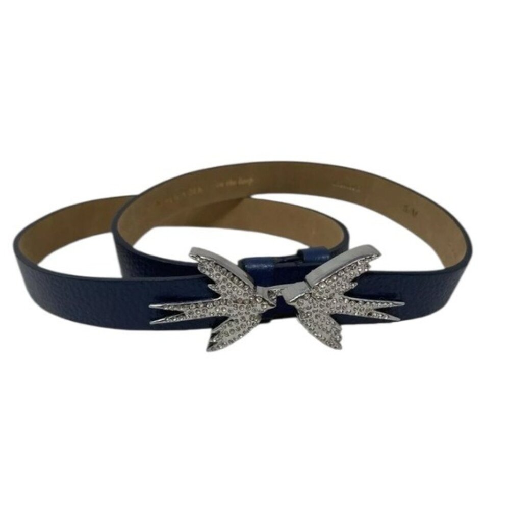 Kate Spade Kissing Bird Belt Dark blue Rhinestones In the Hoop XS/S - Picture 1 of 15